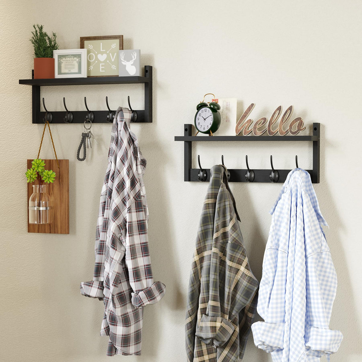 AMBIRD 87cm Extra Wooden Wall Coat Rack with Shelf - Elegant and Functional Wall-Mounted Storage Solution with 10 Hooks for Coats, Hats, Keys - image 3