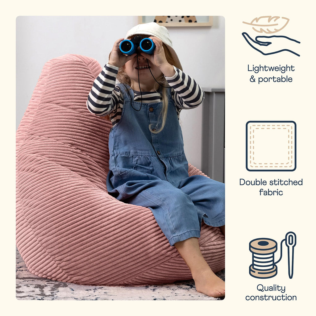 icon Dalton Kids Bean Bag Chair | Dusk Pink Corduroy Recliner