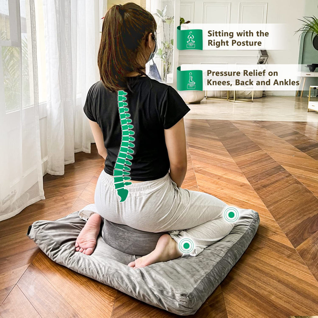Hihealer Velvet Meditation Cushion and Zabuton Mat Set - Purple