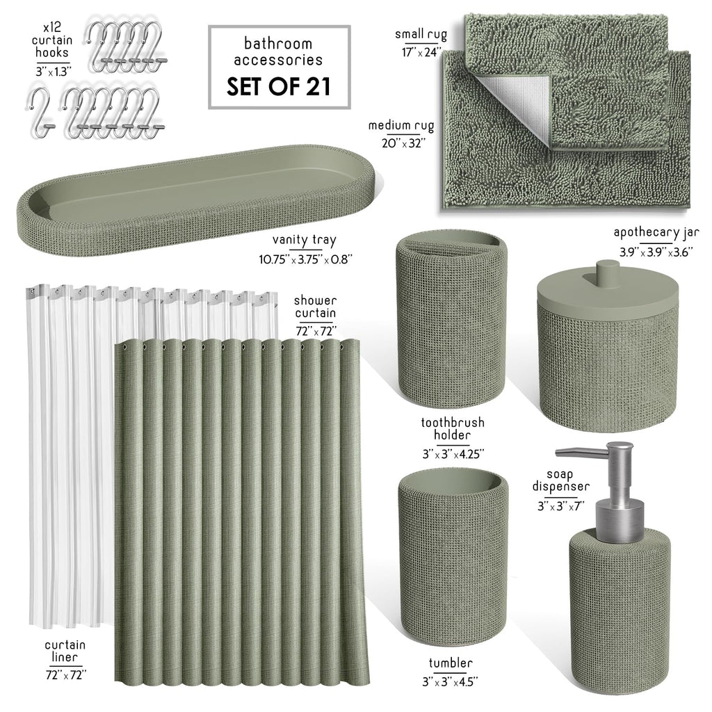Clara Clark Sage Green Bathroom Set - Bathroom Sets with Shower Curtain and Rugs, 21PC Bathroom Accessory Set - image 2