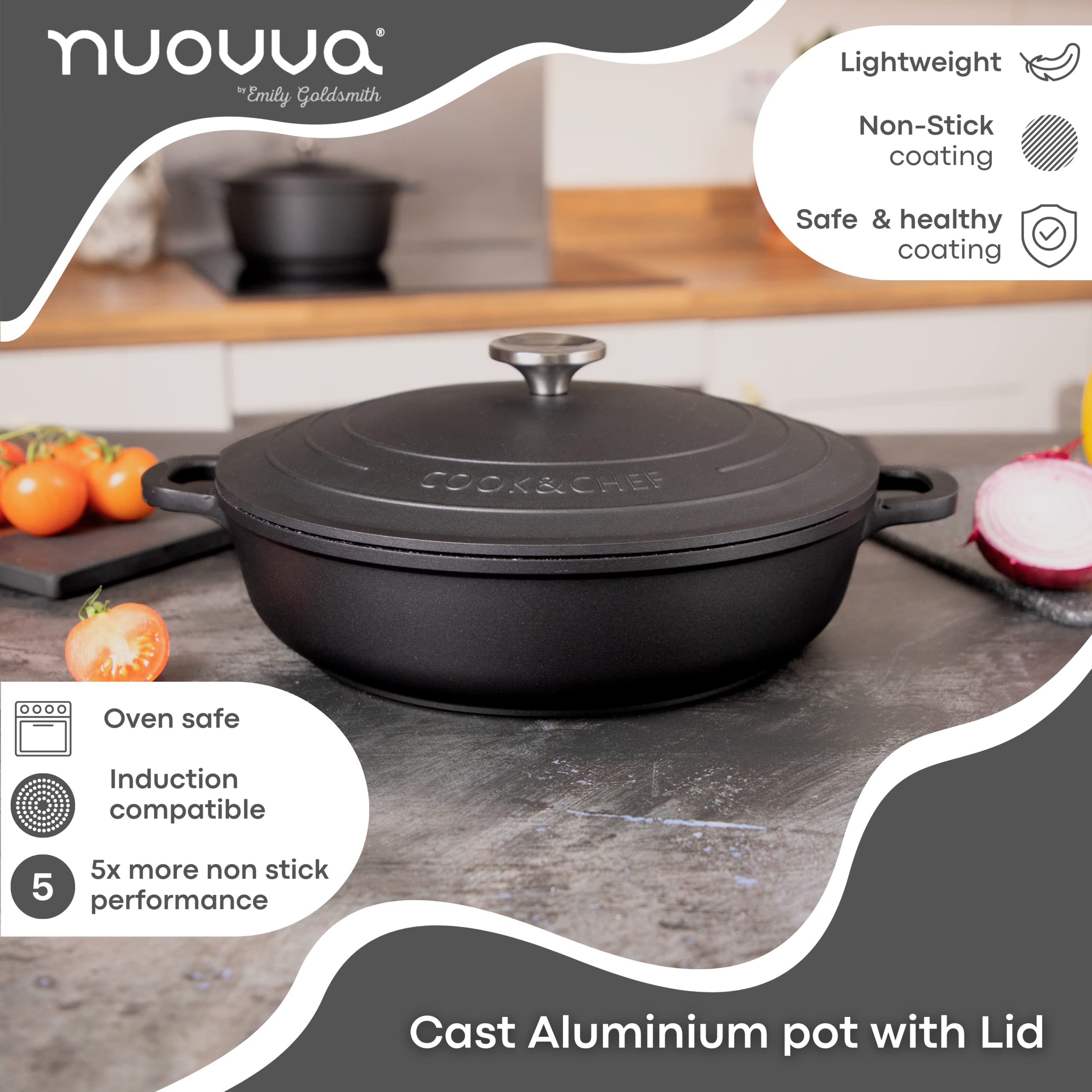 Nuovva Non-Stick Aluminium Casserole Dish – 3.9L Shallow Dutch Oven