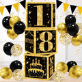 QIFU 18th Birthday Balloon Boxes – 3pcs Black and Gold Party Decorations