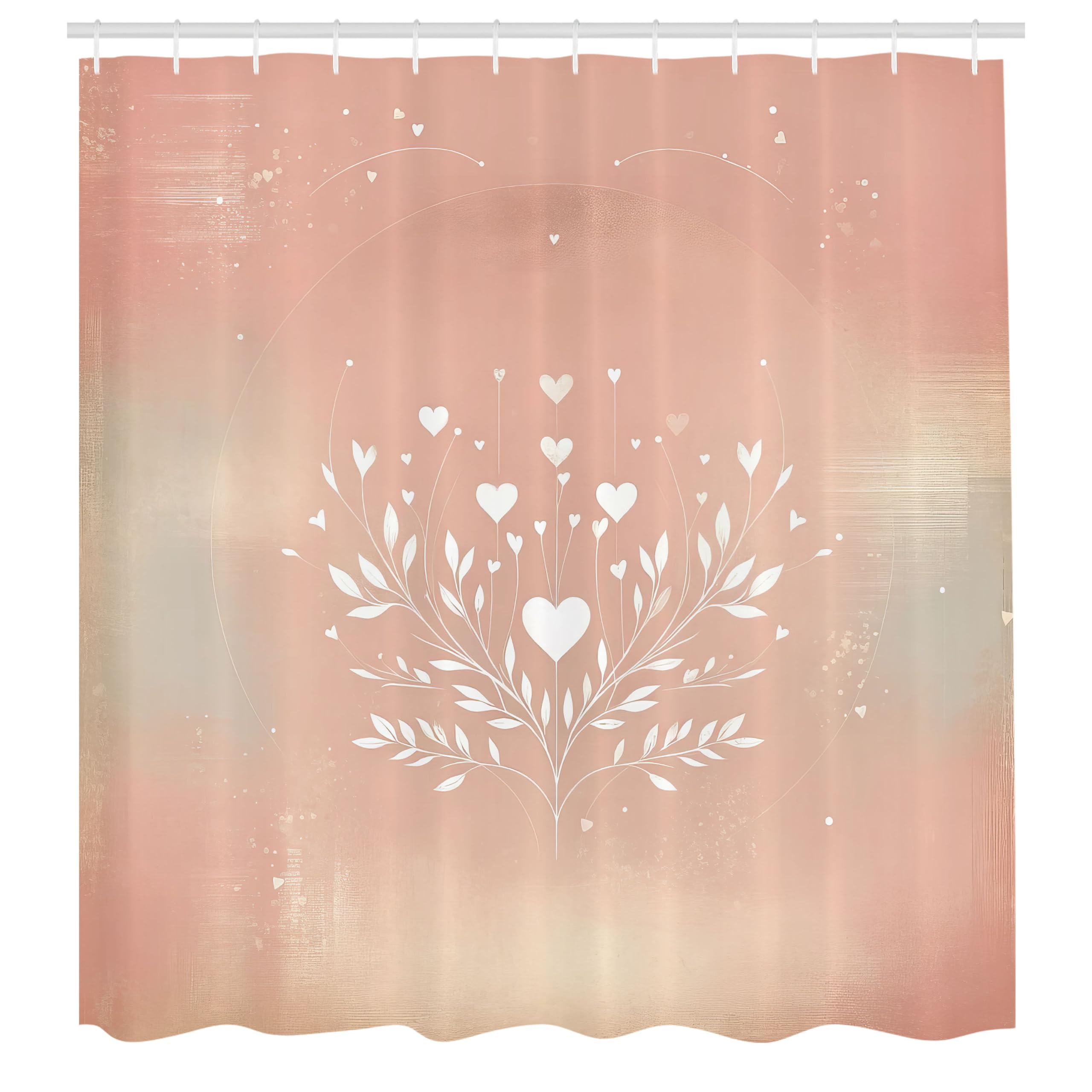 Abakuhaus Floral Fabric Shower Curtain – Pink Heart Leafy Art, 175x200cm