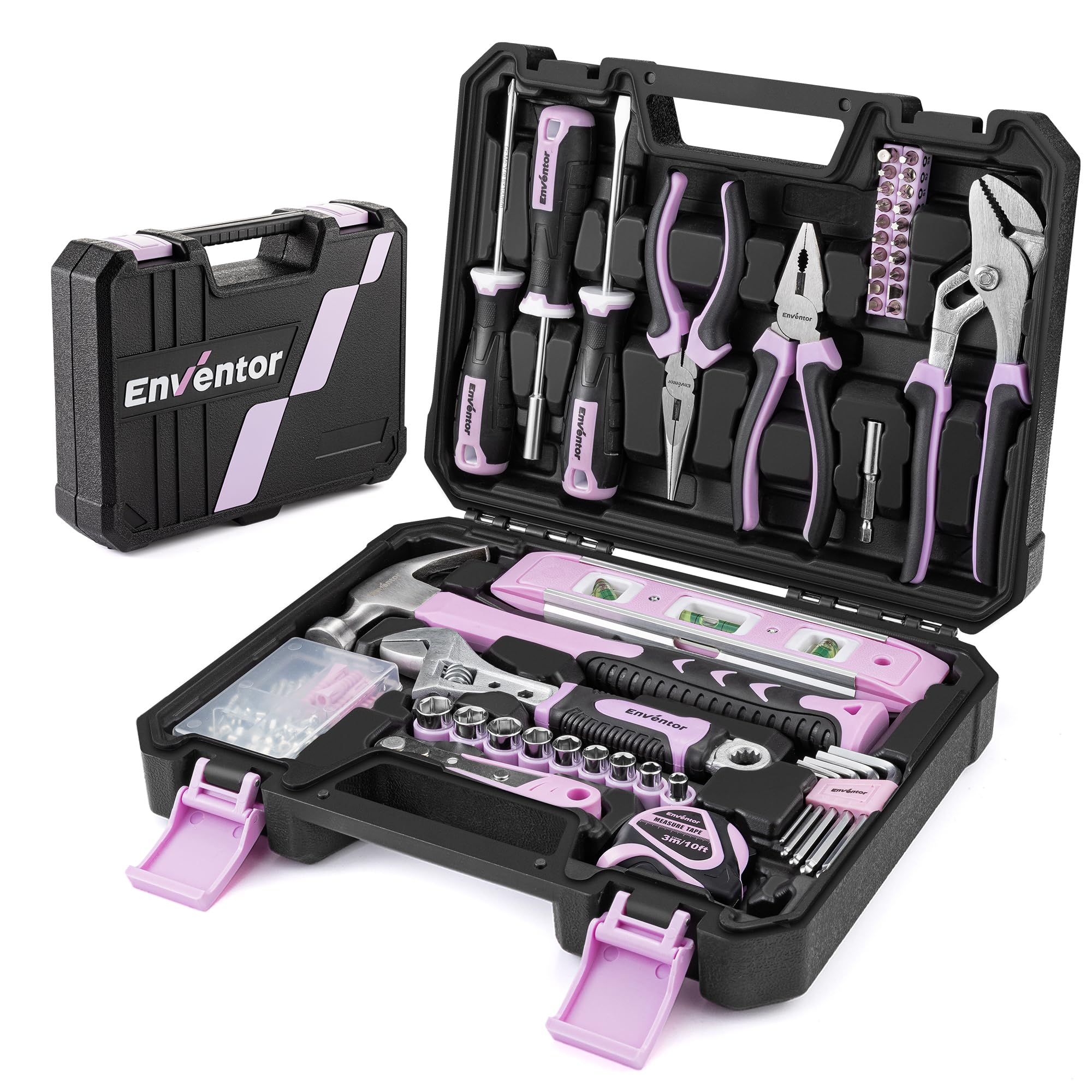 Enventor Pink 108-Piece General Household Hand Tool Kit with Toolbox