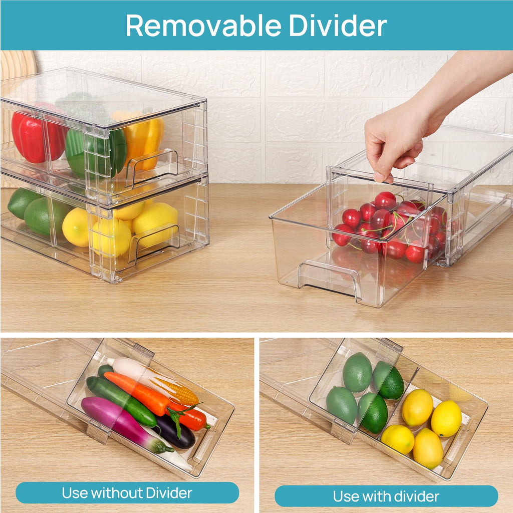 Vtopmart 4 Pack Stackable Clear Acrylic Storage Drawers with Dividers