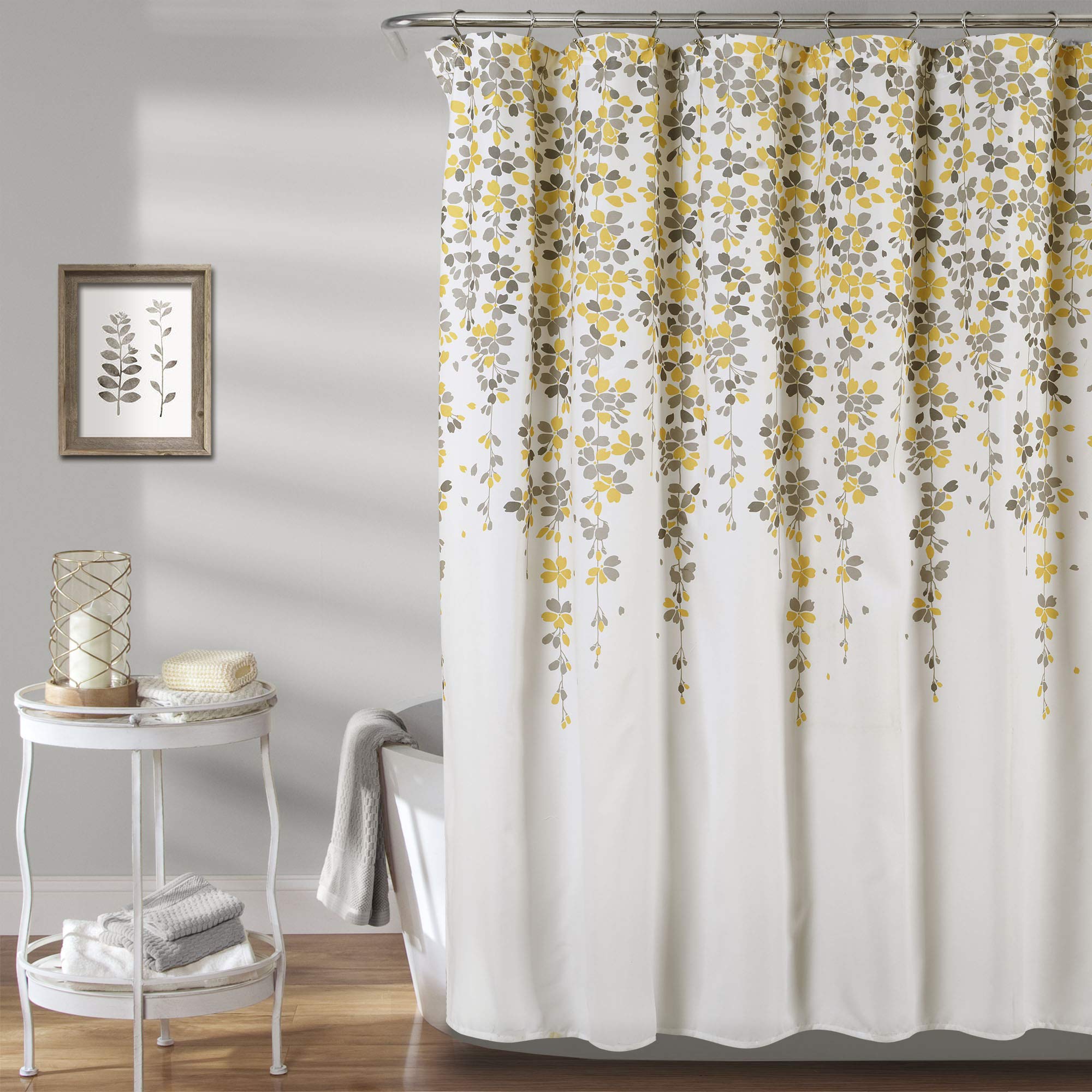 Lush Decor Weeping Flower Floral Shower Curtain - Yellow & Gray Microfiber