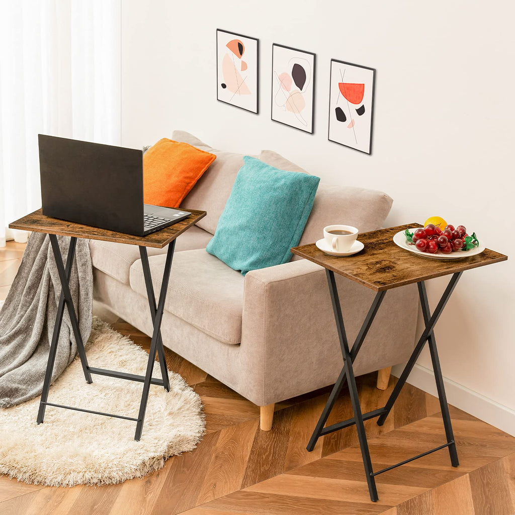 HOOBRO Folding Side Table Set of 2 – Industrial Metal TV Tray Tables