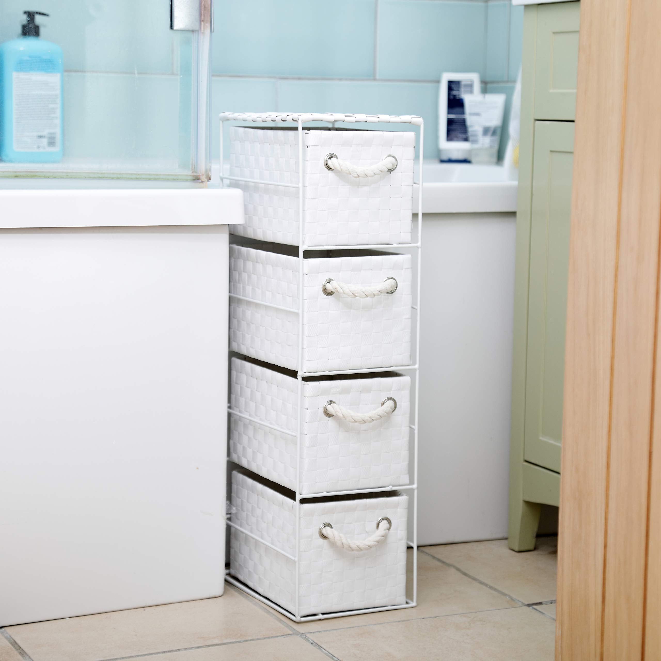 Arpan 4 Drawer Storage Cabinet – White Woven Unit for Bathroom & Office