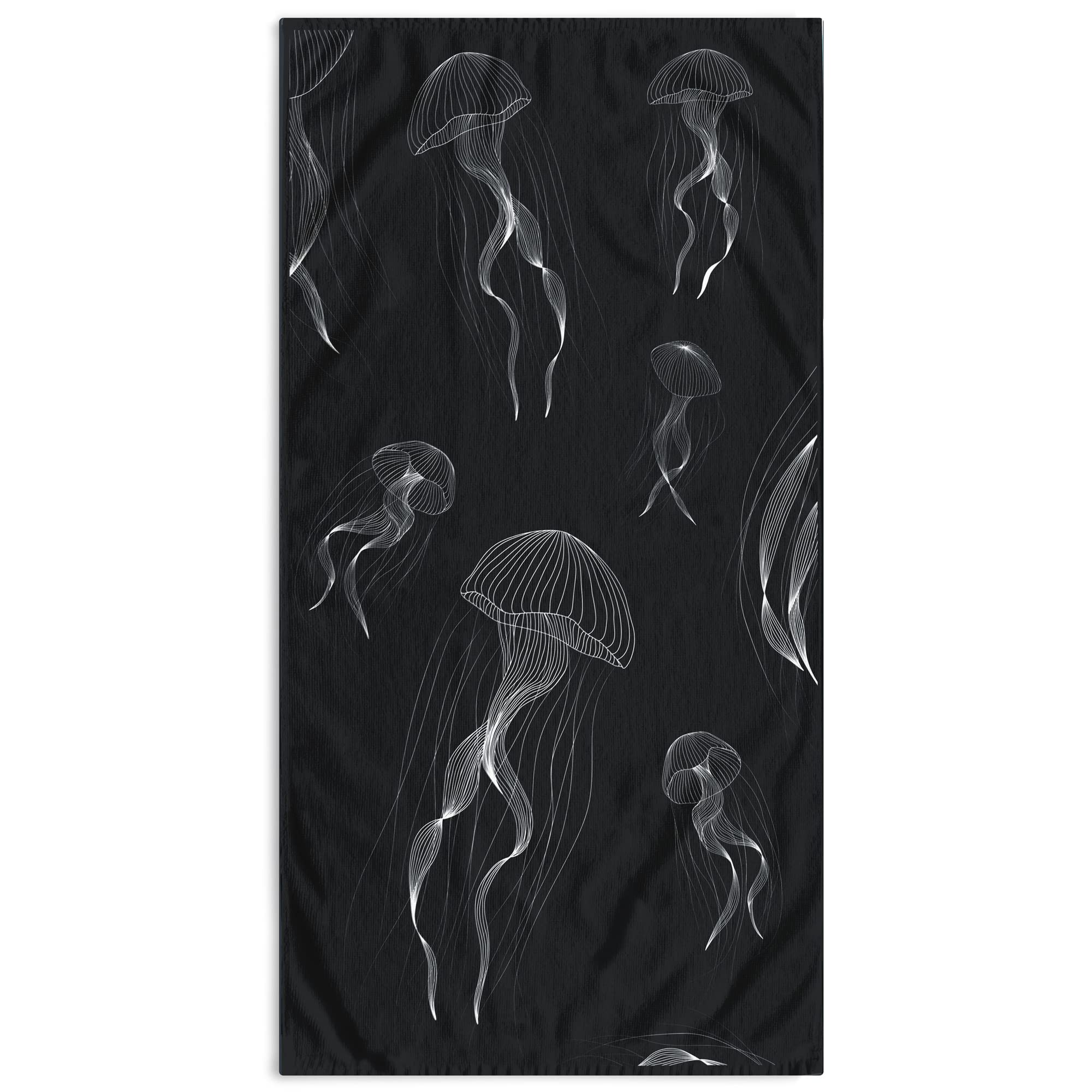 DecoKing Jellyfish Beach Towel | 90x180cm Cotton Velour | Dark Blue