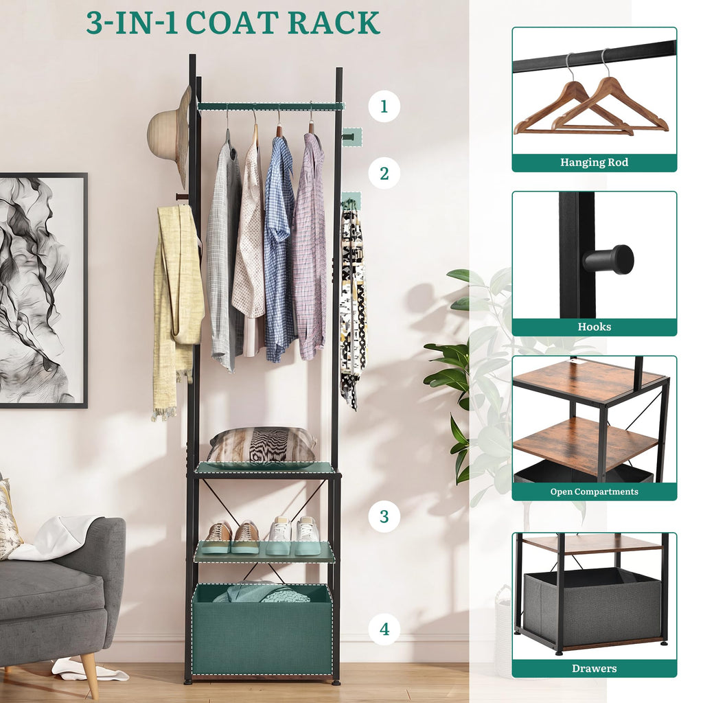 YITAHOME Coat Stand, Clothes Rack Hall Tree with Shelves & Hooks, Brown - image 4