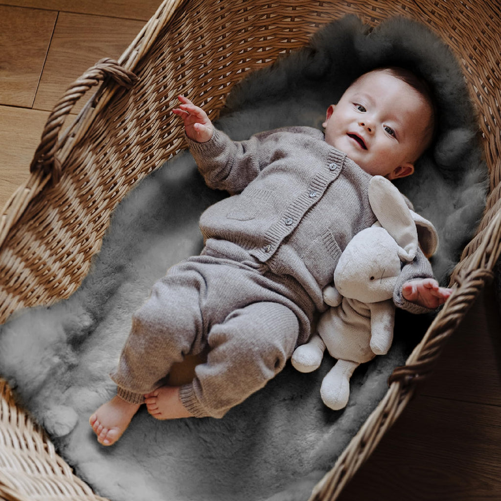 Nordic Sheep Baby Sheepskin Rug 95x60 cm | Real Lambskin in Light Grey