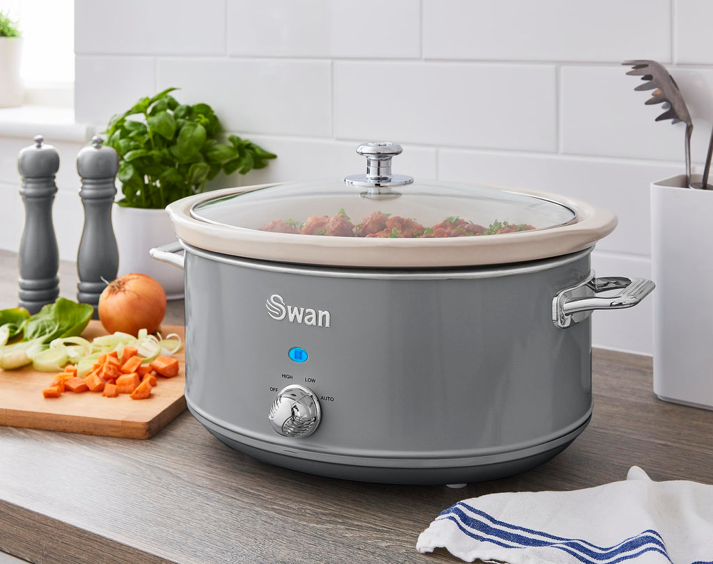 Swan Retro Slow Cooker | 6.5L Ceramic Pot with Keep Warm - Grey
