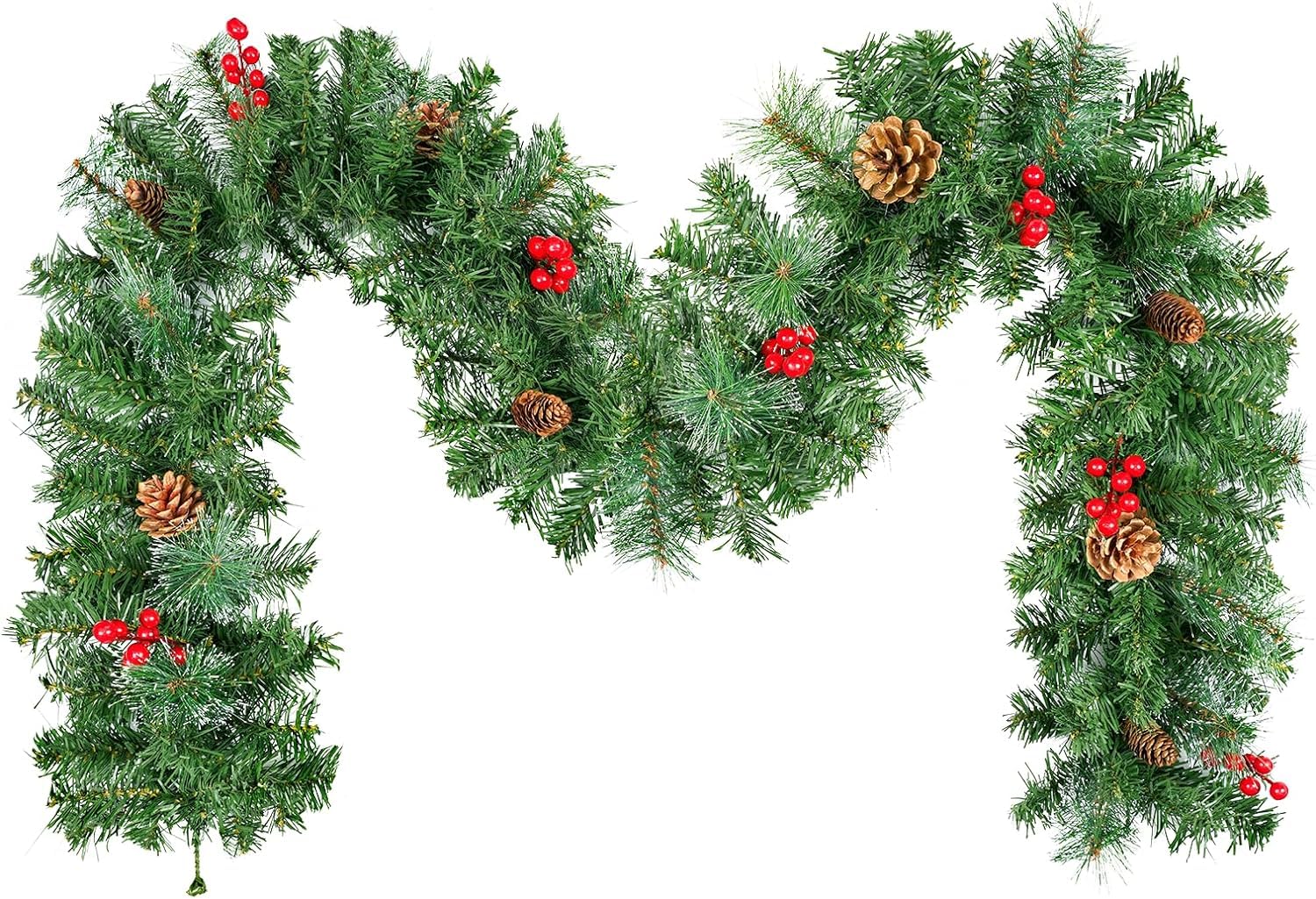 9ft Christmas Garland | Artificial Pine Wreath with Berries