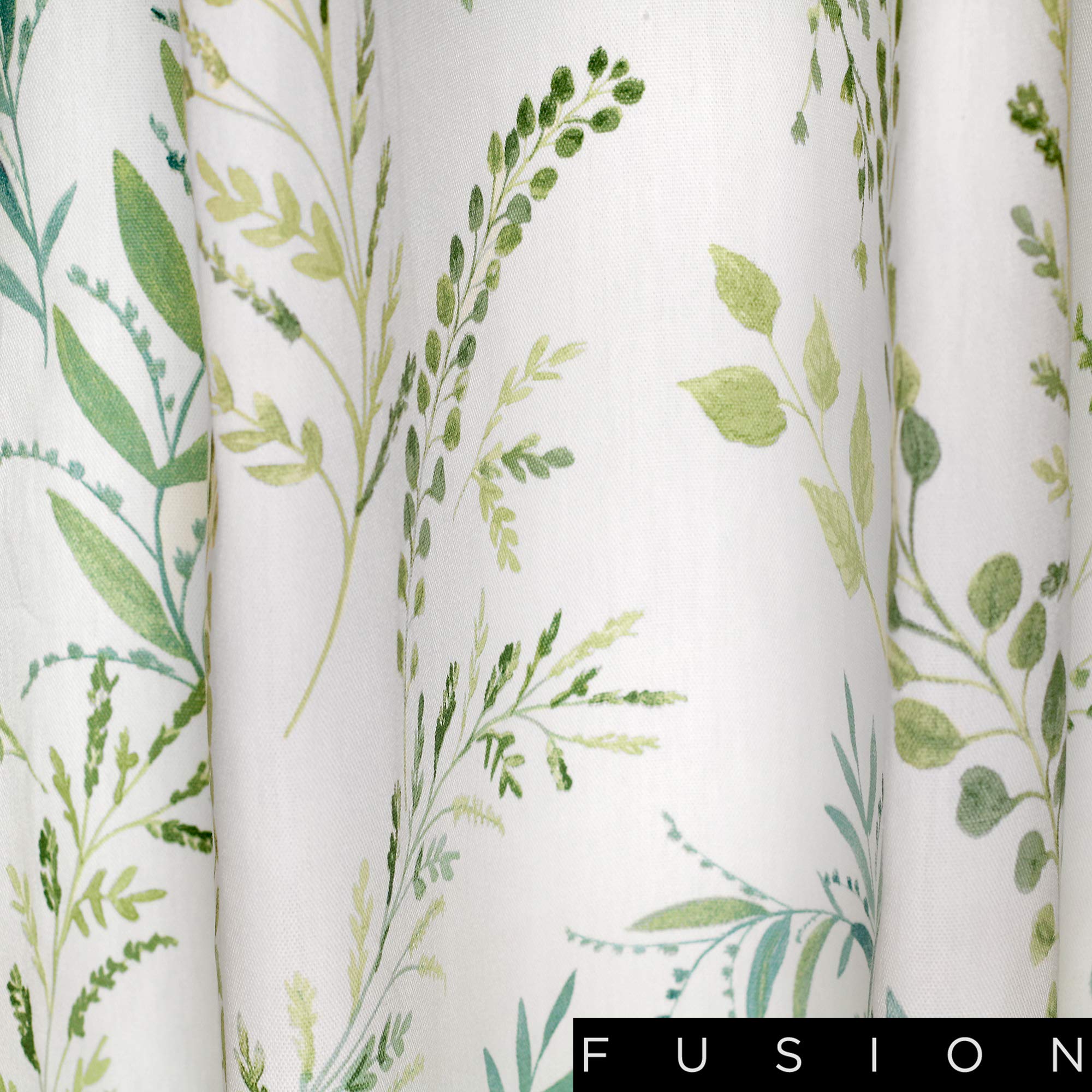 Fusion Fernworthy Leaf Print Cotton Eyelet Lined Curtains - Green, 90x72"