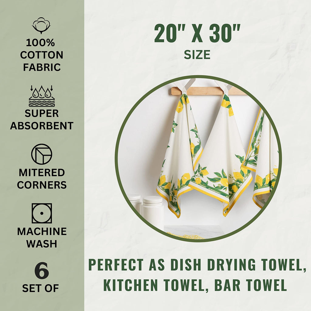 FINGERCRAFT Kitchen Dish Towels, 100% Natural Cotton, Set of 6 Multi-Purpose Kitchen Towels, Very Soft, Highly Absorbent - image 5
