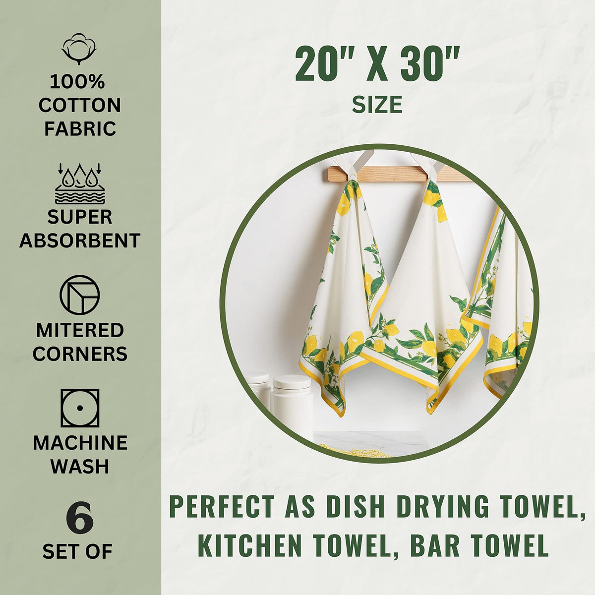 FINGERCRAFT Kitchen Dish Towels, 100% Natural Cotton, Set of 6 Multi-Purpose Kitchen Towels, Very Soft, Highly Absorbent - image 5