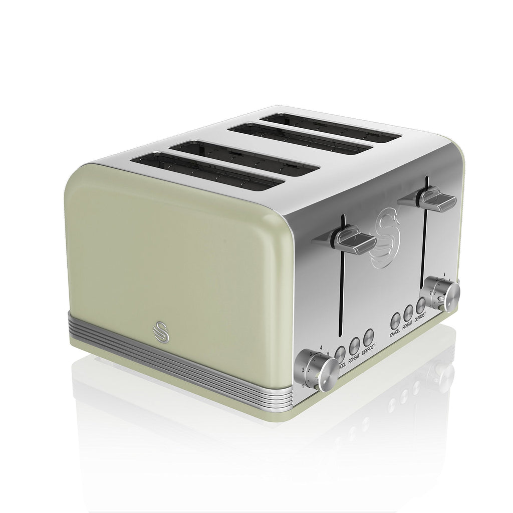 Swan Retro 4-Slice Toaster – 1600W with 6 Browning Levels, Green