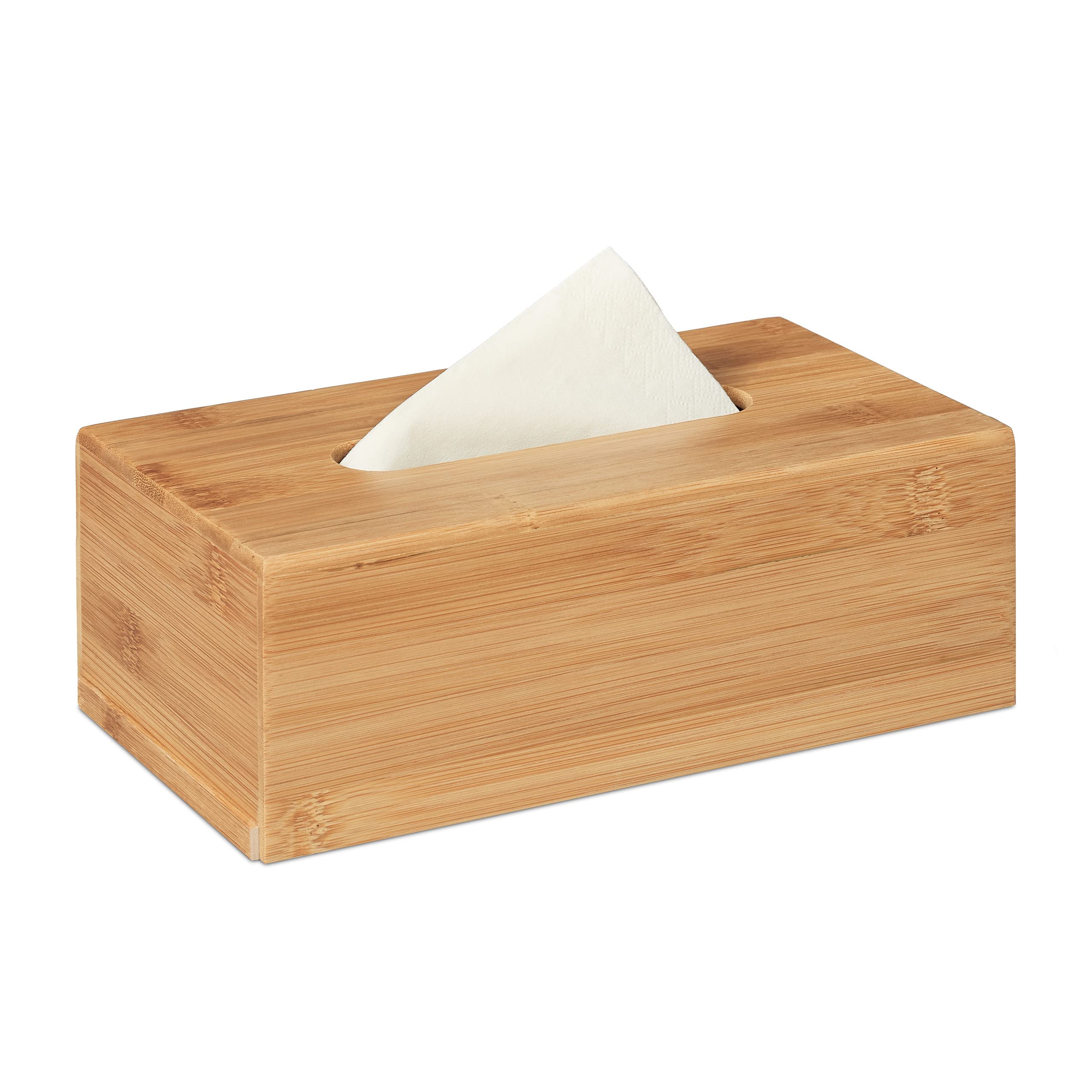 Relaxdays Bamboo Tissue Box – Rectangular Wooden Holder with Removable Base