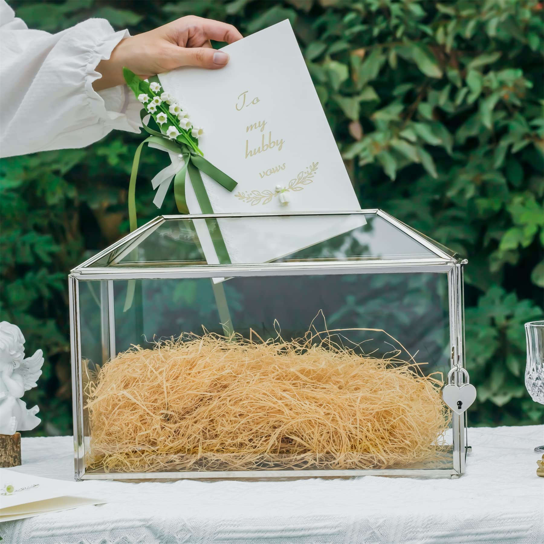 NCYP Silver Glass Wedding Card Box with Lock – Large Geometric Terrarium