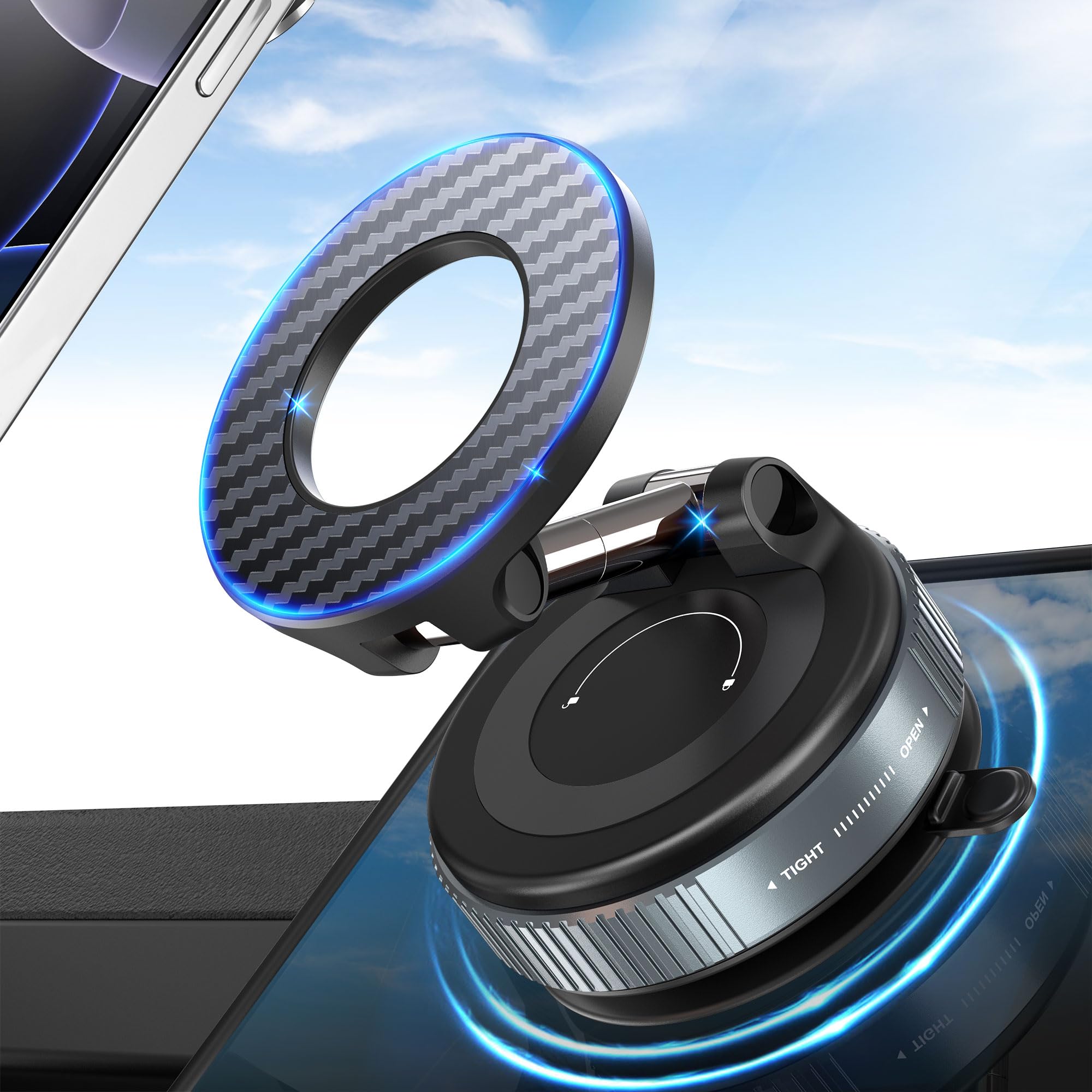PlusAcc Vacuum Magnetic Car Phone Holder – 360° Rotatable Suction Mount