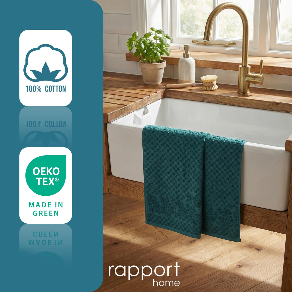 Rapport Home 2-Pack Versailles Jacquard Hand Towels | 50x85cm 100% Cotton 500GSM | Absorbent & Soft Bathroom Towel Set | Oeko-Tex Certified Lagoon - image 4
