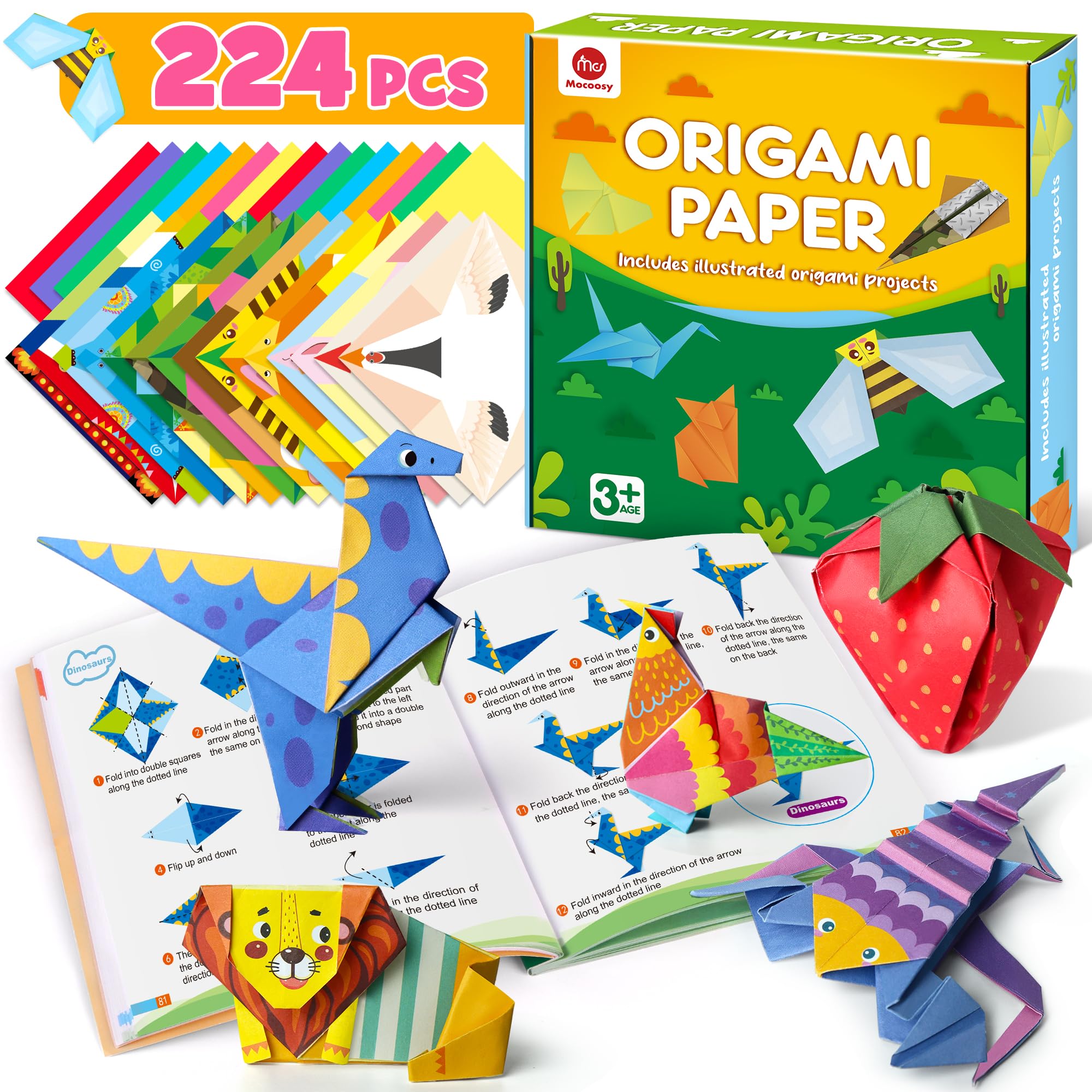 Mocoosy 224 Sheets Origami Kit for Kids – 72 Patterns with Guide Book