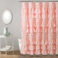 Lush Decor Kemmy Ruffled Shower Curtain with Pom Pom Trim, Blush, 72x72
