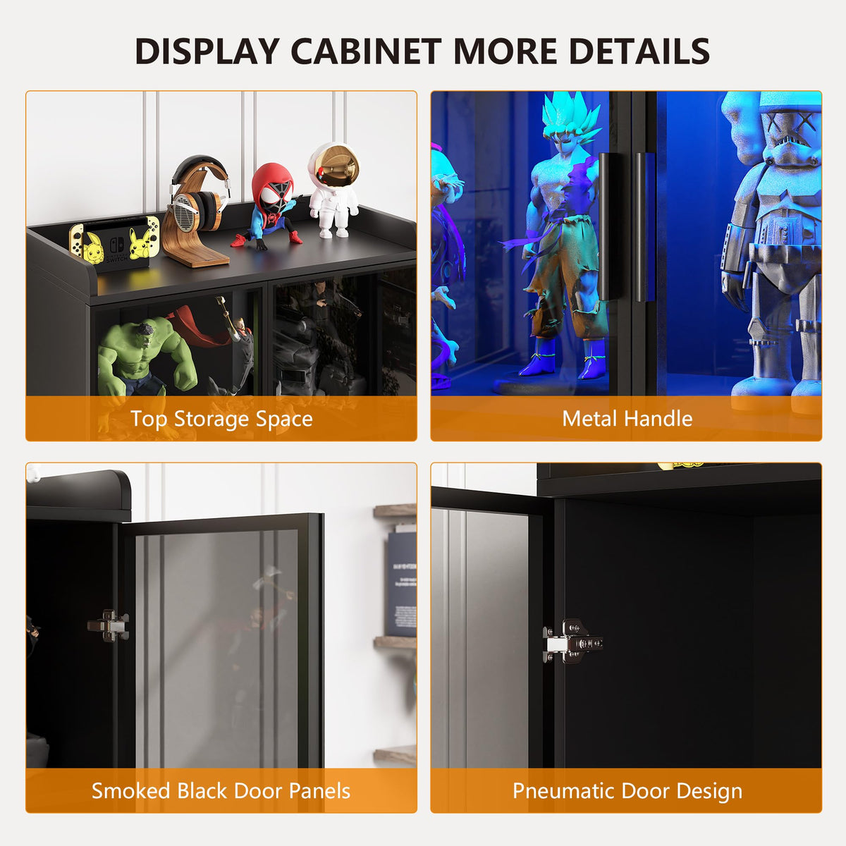 FREDEES LED Display Cabinet with 2 Doors and Adjustable Shelf, 165CM, Black - image 5