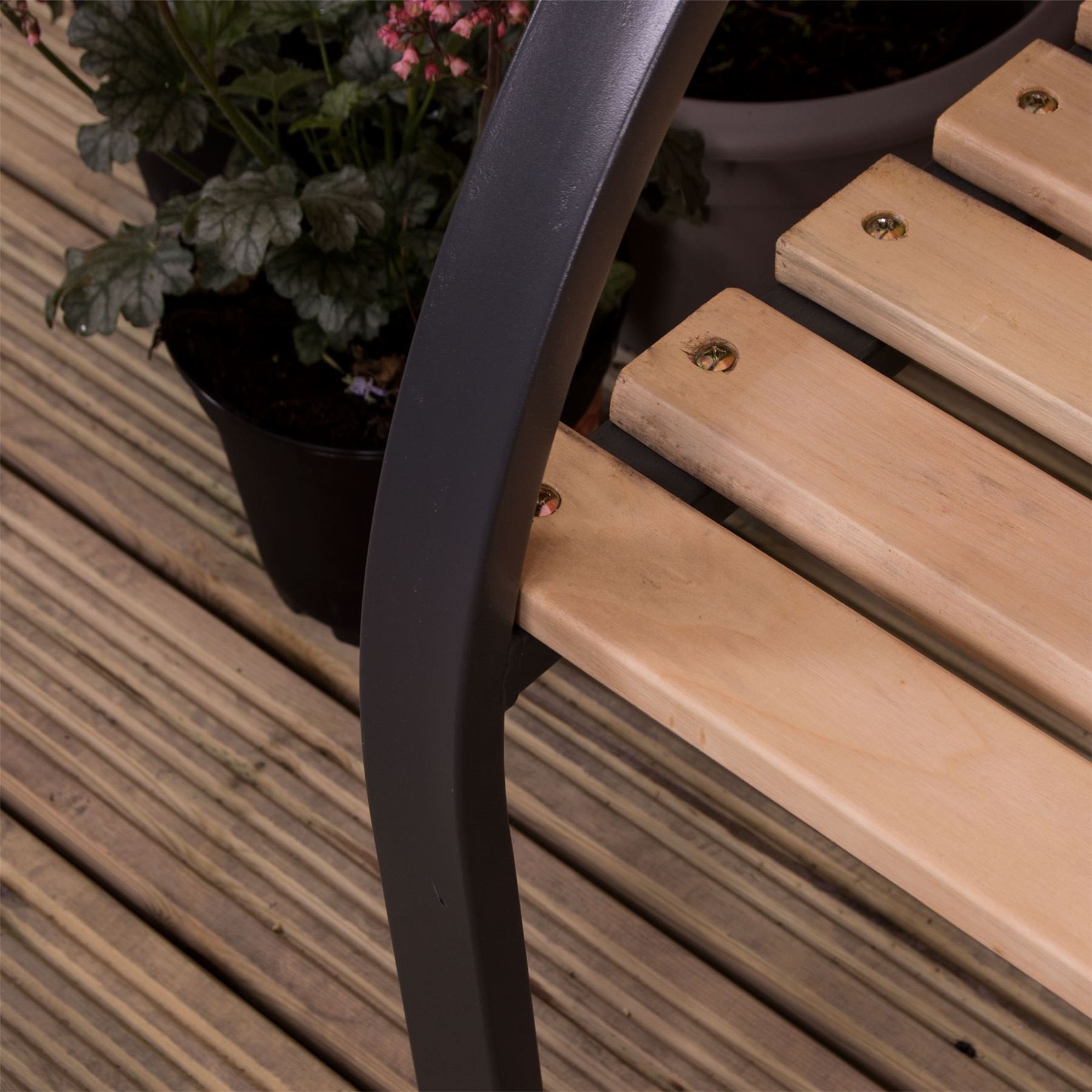 Garden Vida Slatted Garden Bench | 3 Seater Wood & Steel Outdoor Seat