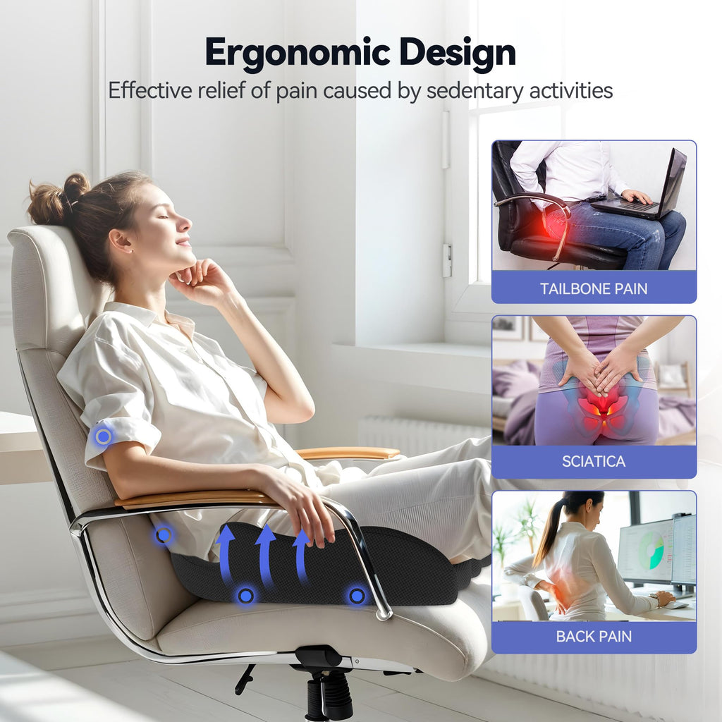 VOXON X-Large Memory Foam Seat Cushion | Ergonomic Coccyx & Sciatica Support
