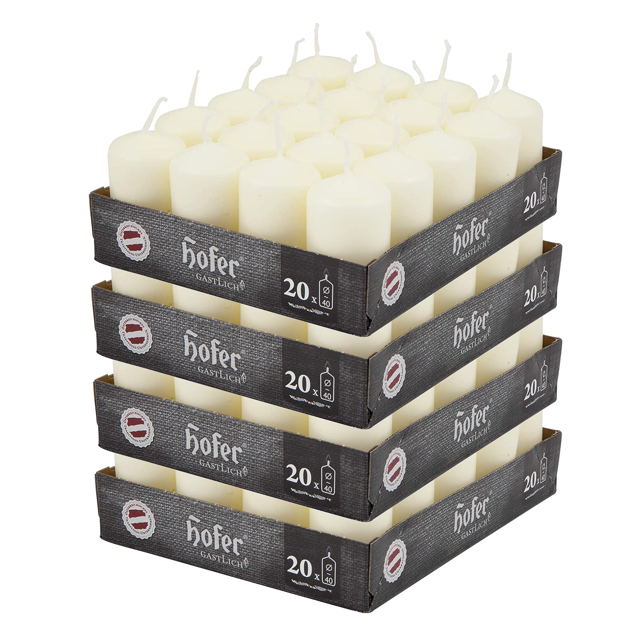 Hofer Ivory Pillar Candles – Set of 80 Unscented Dripless Candles
