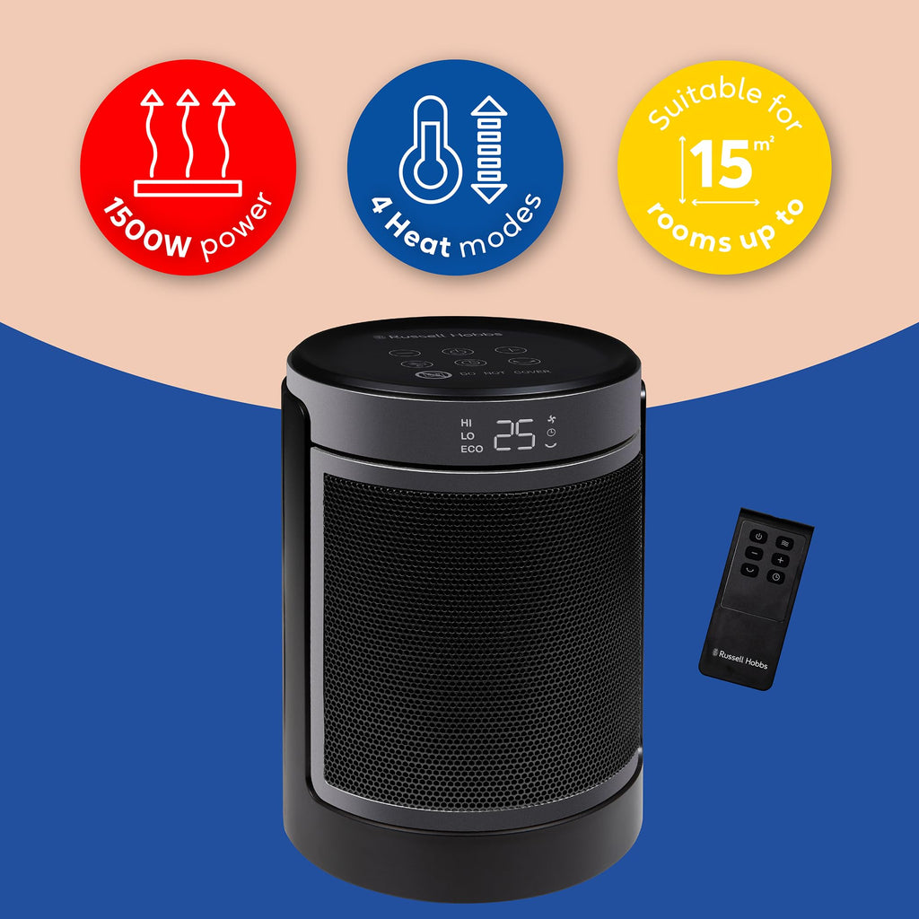 Russell Hobbs 1500W Portable Ceramic Space Heater – Oscillating with Remote