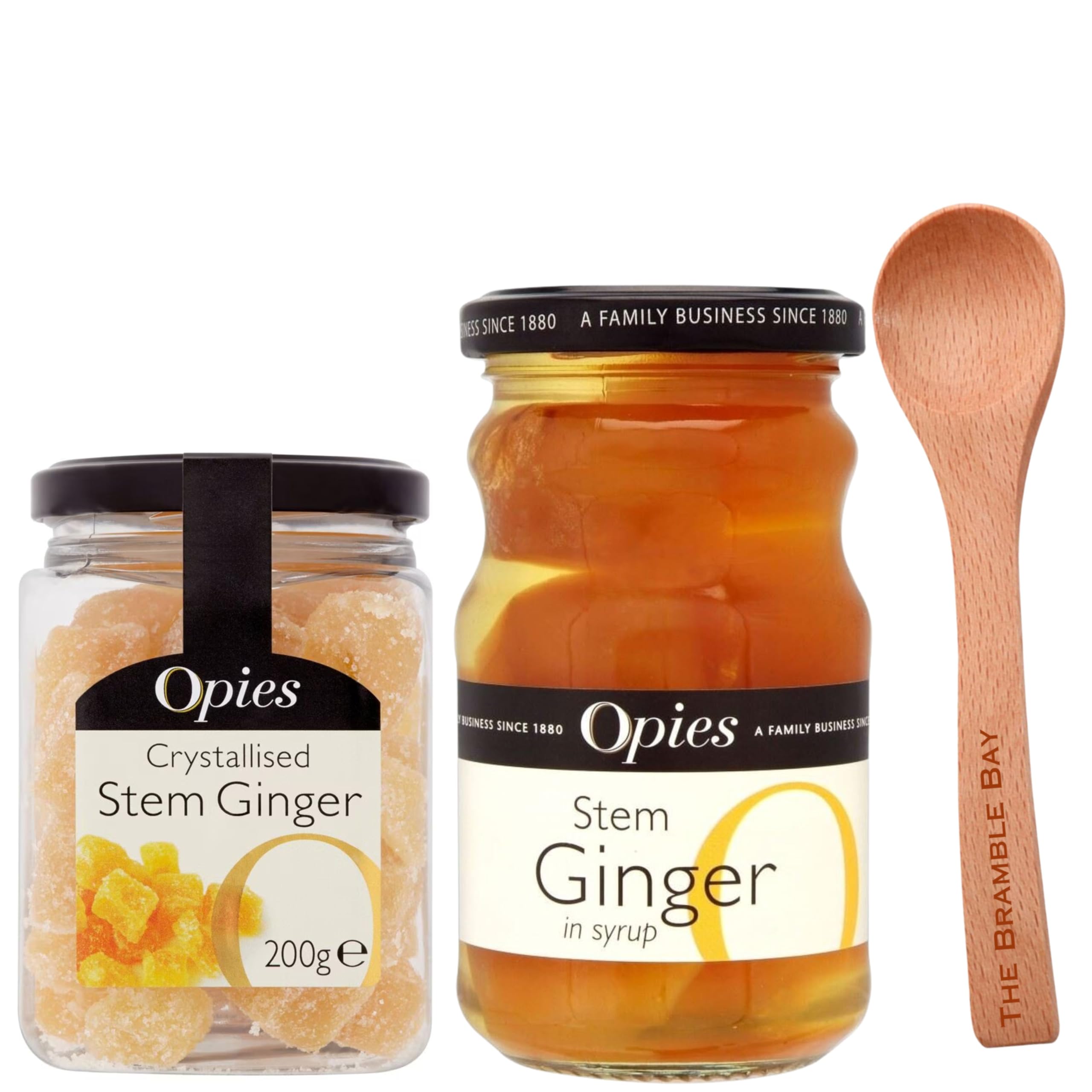 Opies Stem Ginger Bundle | Crystallised & Syrup Ginger with Wooden Spoon