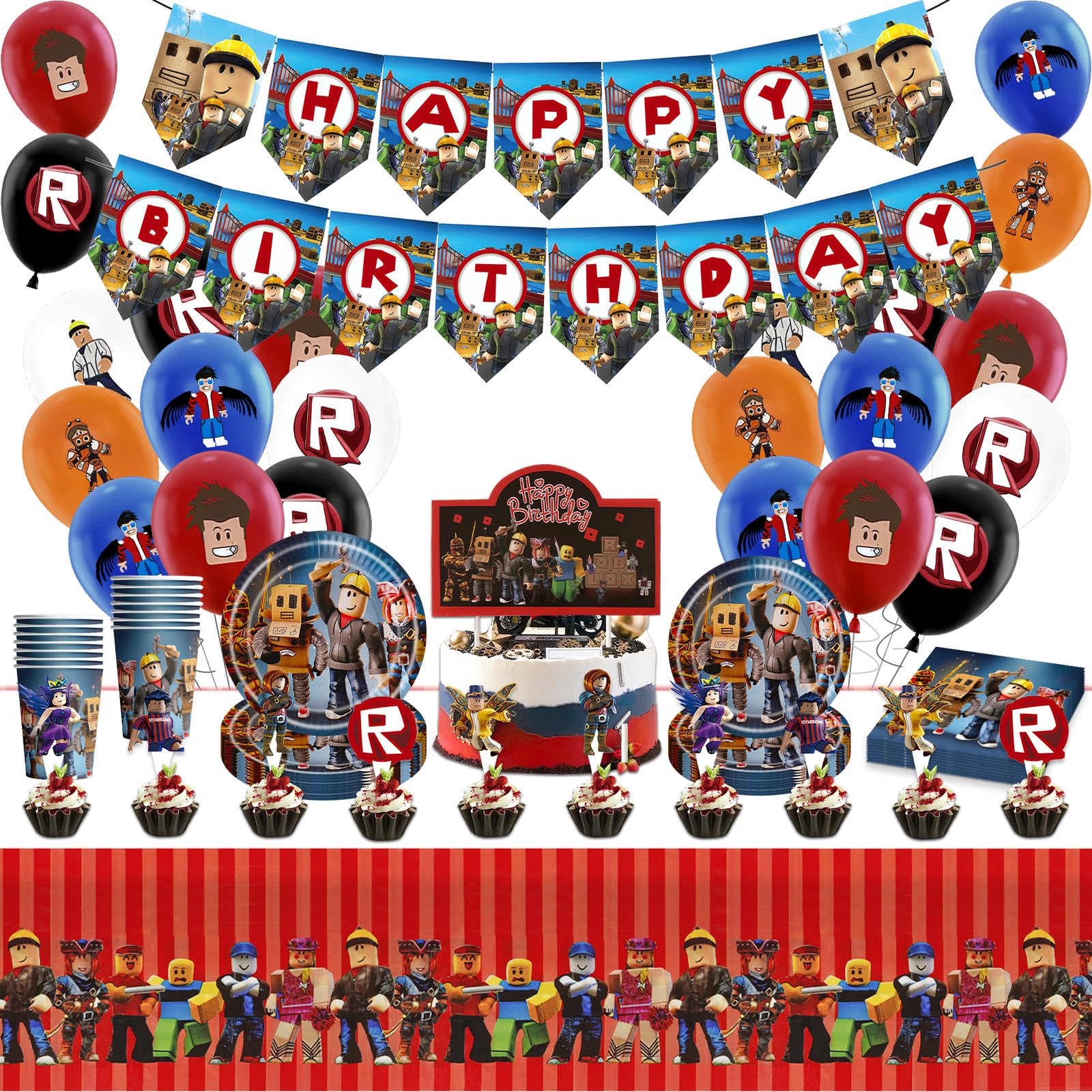 Luclay Gamer Party Decorations – 95Pcs Gaming Birthday Tableware Set