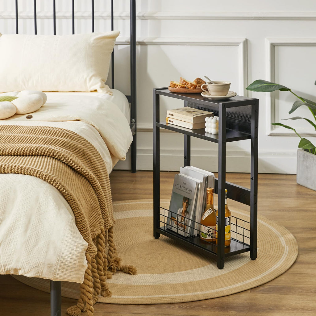 IBUYKE Narrow Side Table – 3-Tier Industrial End Table with Storage Shelf