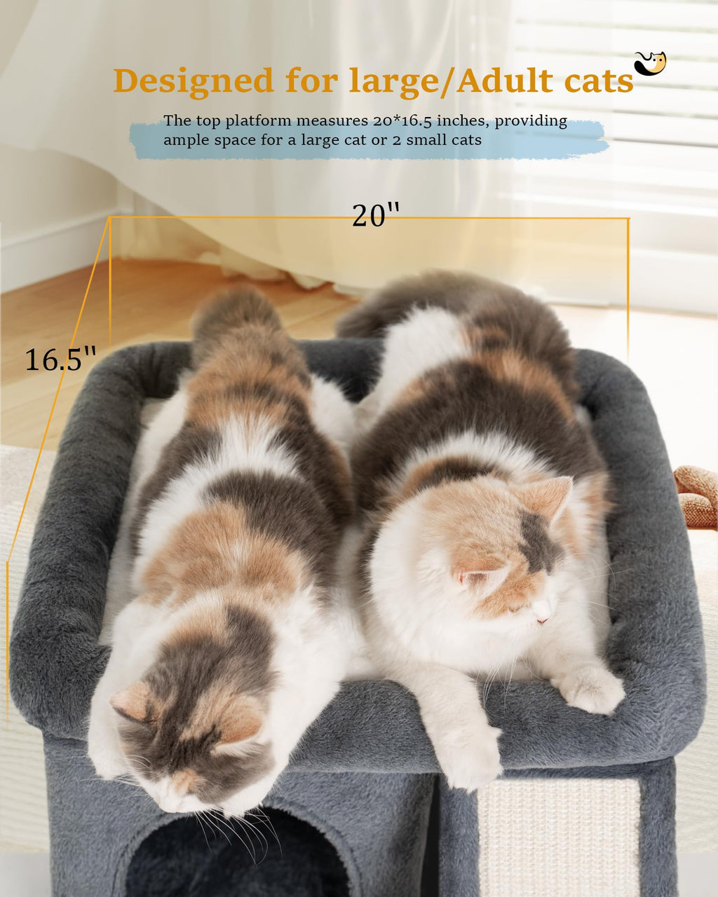 Aechonow Cat Tree Tower for Large Cats | XL Perch & Condo - Dark Gray