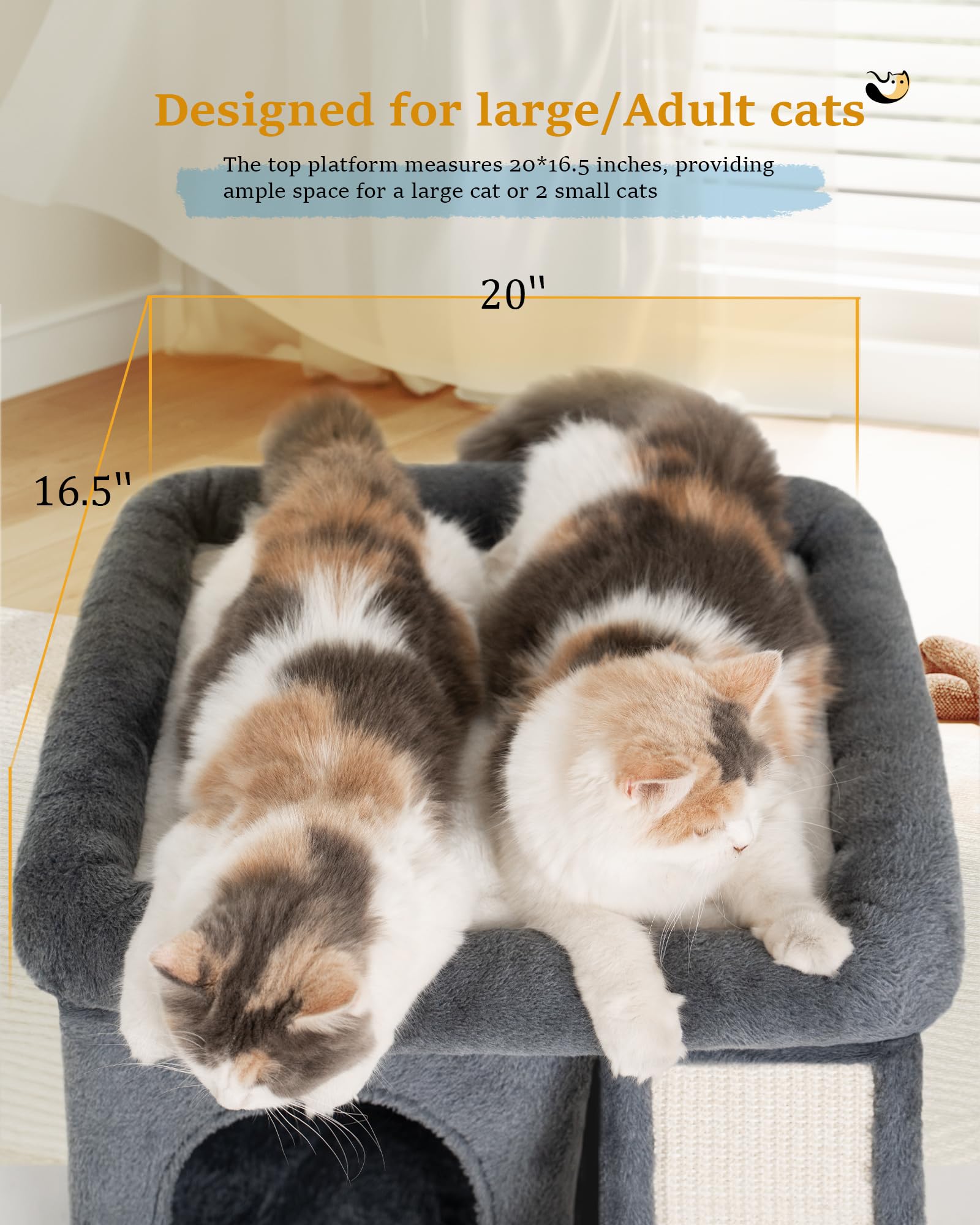 Aechonow Cat Tree Tower for Large Cats | XL Perch & Condo - Dark Gray