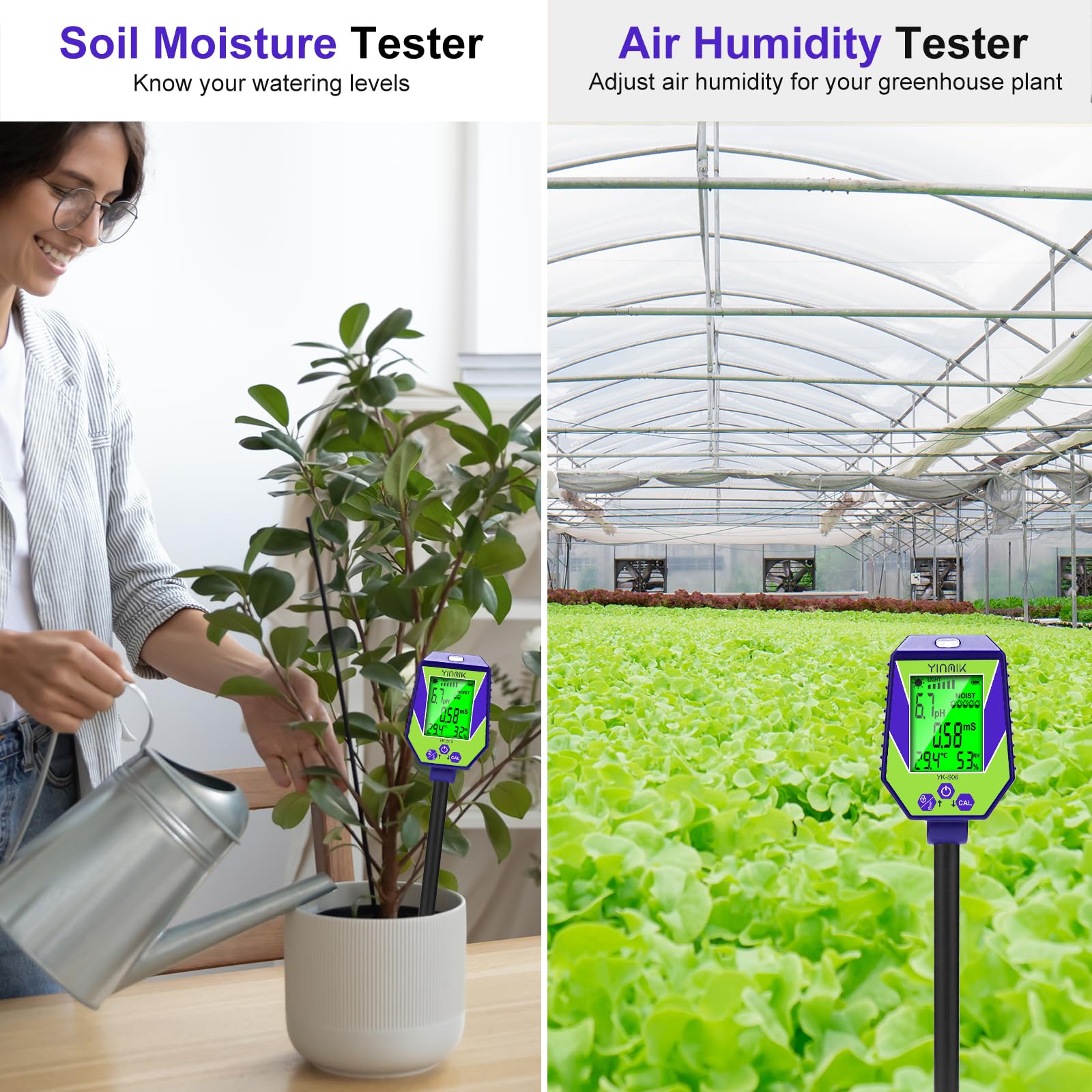 YINMIK 6-in-1 Soil pH EC Meter | Digital Moisture & Light Tester Kit
