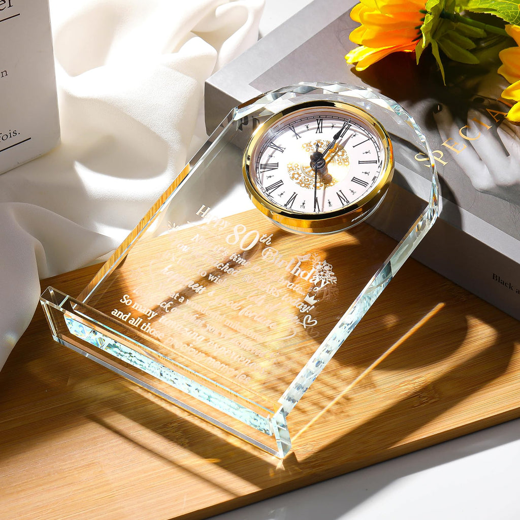 Jolof Store 80th Birthday Glass Keepsake Clock – Milestone Gift for Women