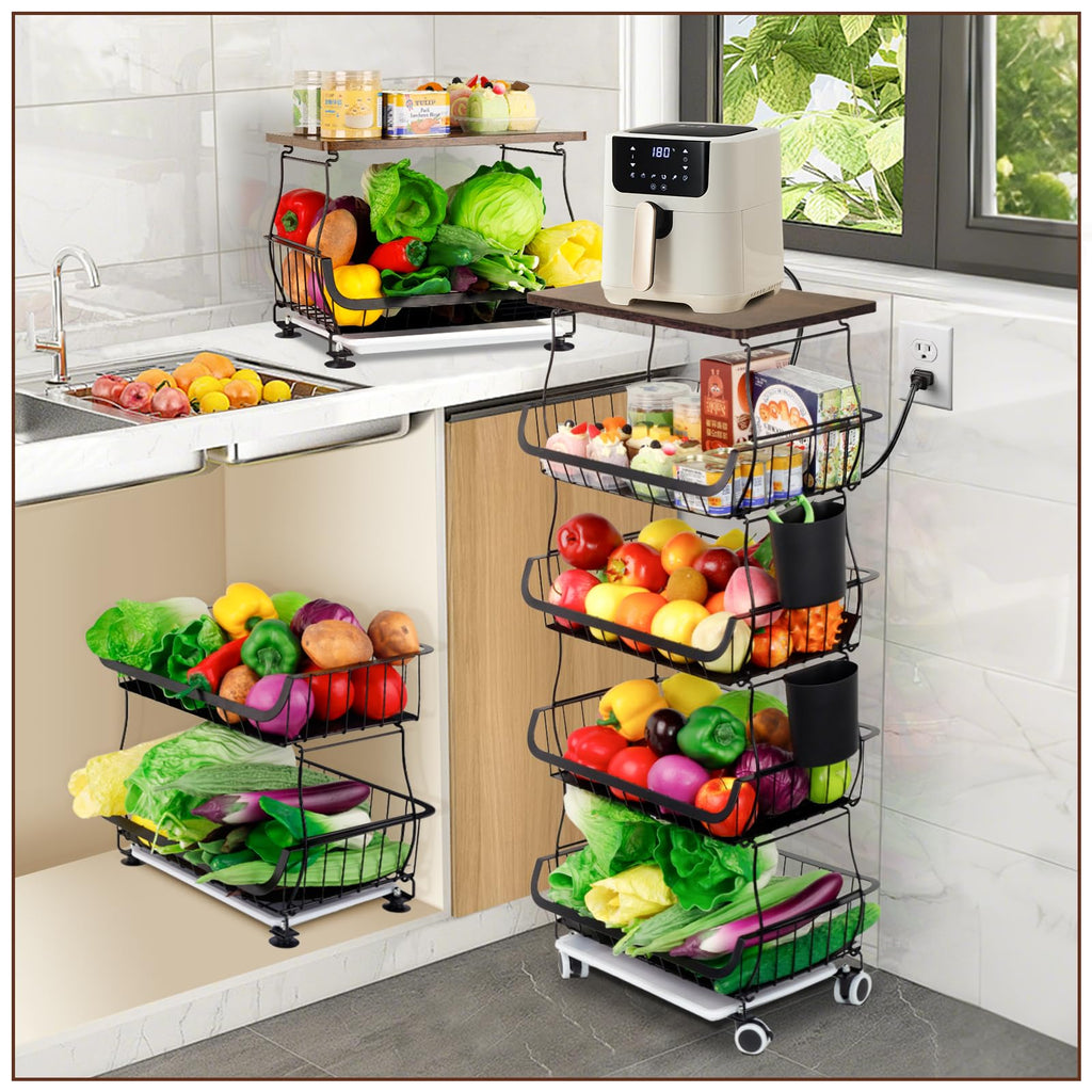 Wuciray Vegetable Rack For Kitchen On Wheels Vegetable Basket With Suction Cups Fruit Storage Baskets With Worktop Vegetable Trolley On Wheels Fruit - image 4