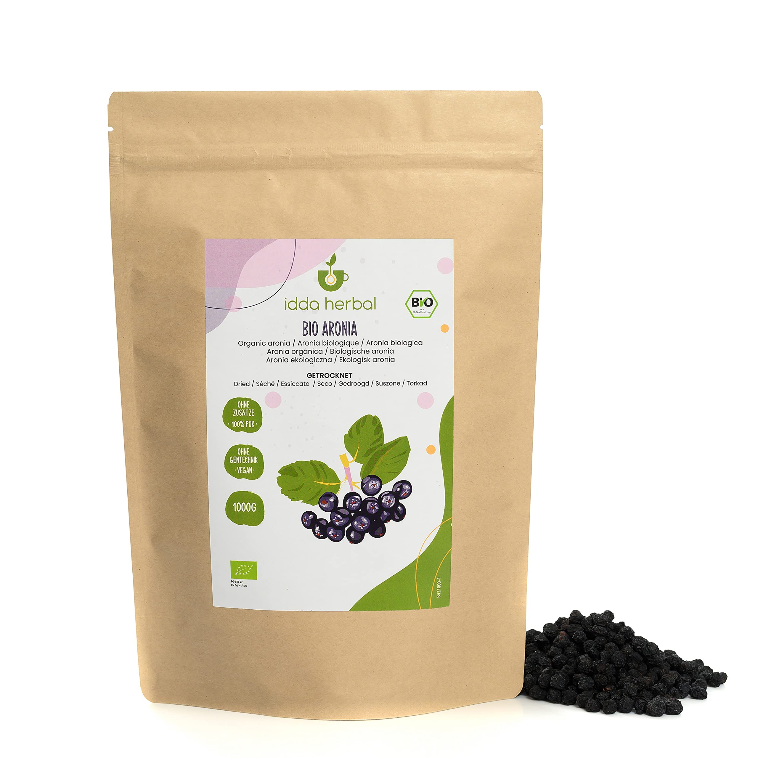 IDDA Herbal Organic Aronia Berries – 1kg Unsweetened Dried Fruit Snack