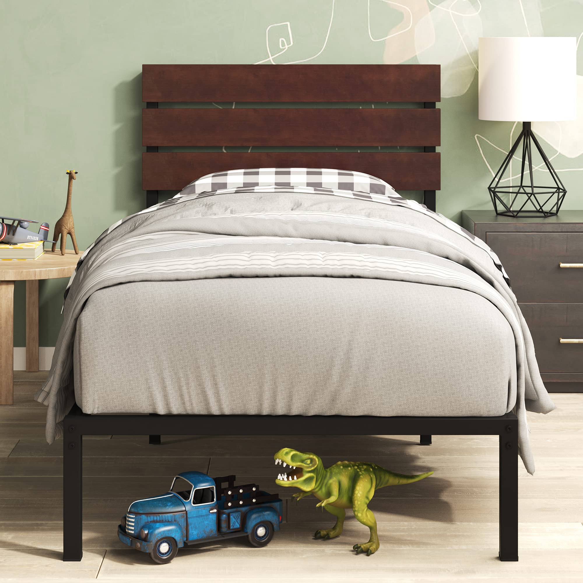 Zinus Figari Single Bed Frame – Bamboo and Metal Platform Bed with Storage