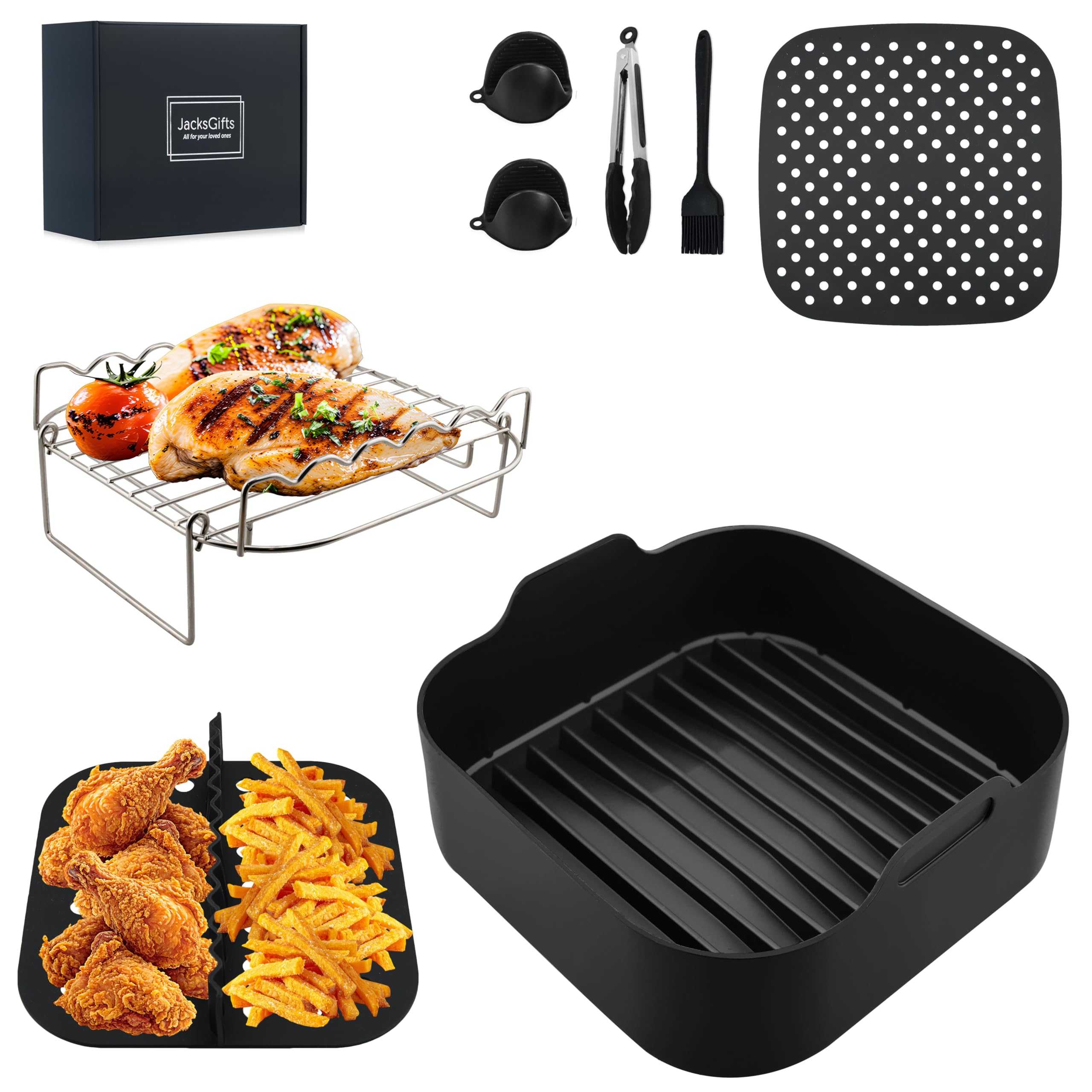 Jolof Store 8pcs Square Silicone Air Fryer Liners for Ninja & Cosori