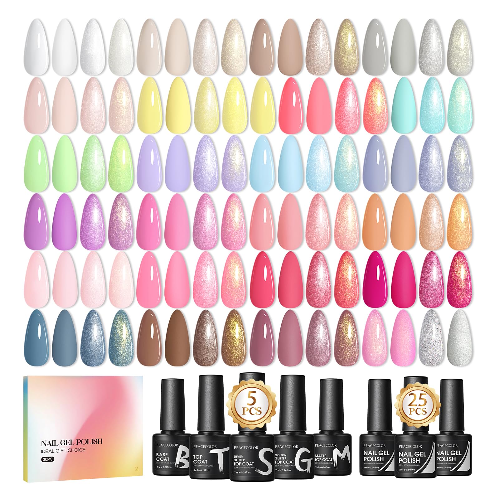PEACECOLOR 30PCS Gel Nail Polish Set | Soak Off UV LED Nail Art Kit