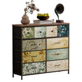 UnbYuro 10-Drawer Fabric Storage Dresser with Wood Top - Rustic Brown