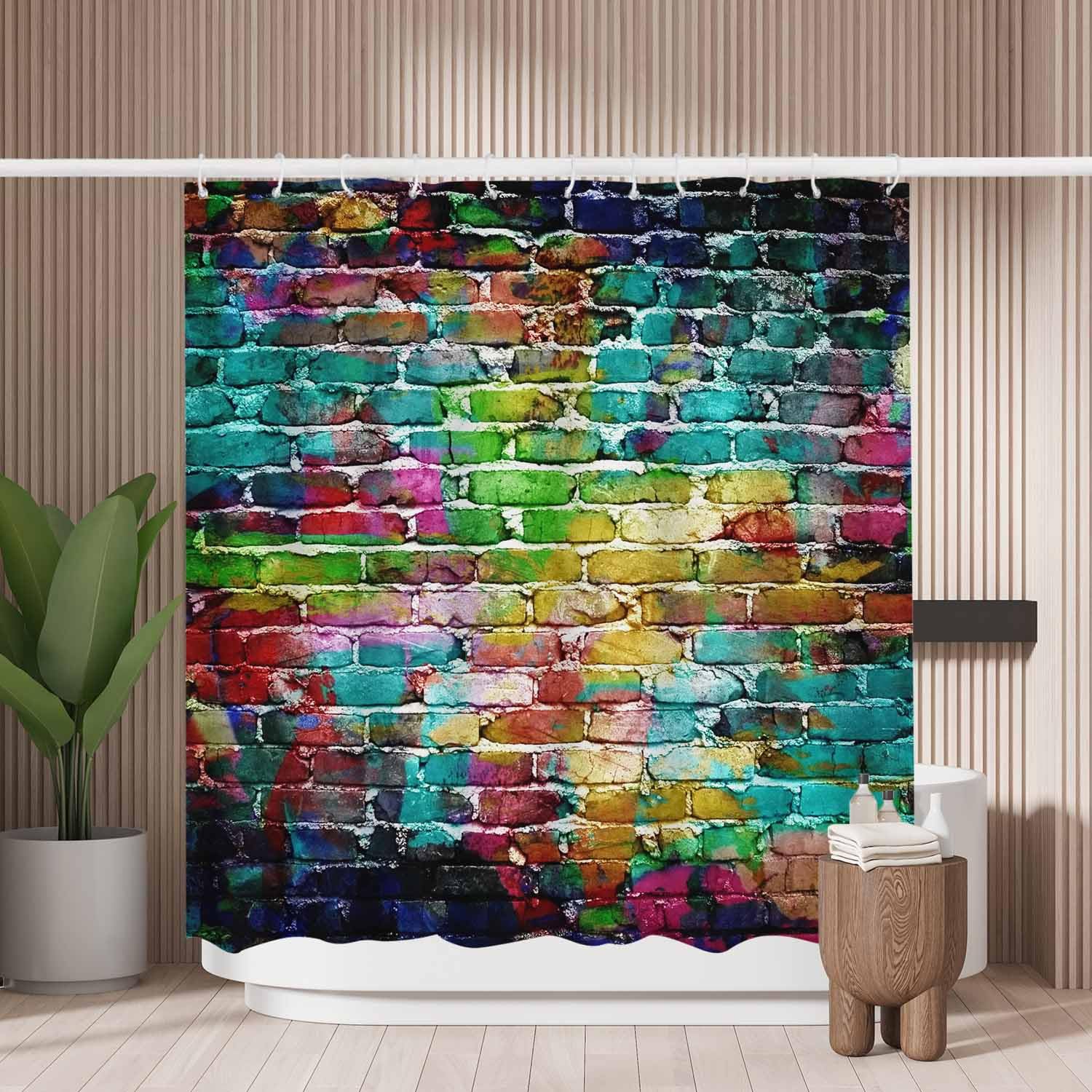 Woutay Graffiti Brick Wall Shower Curtain | Mold Resistant Polyester