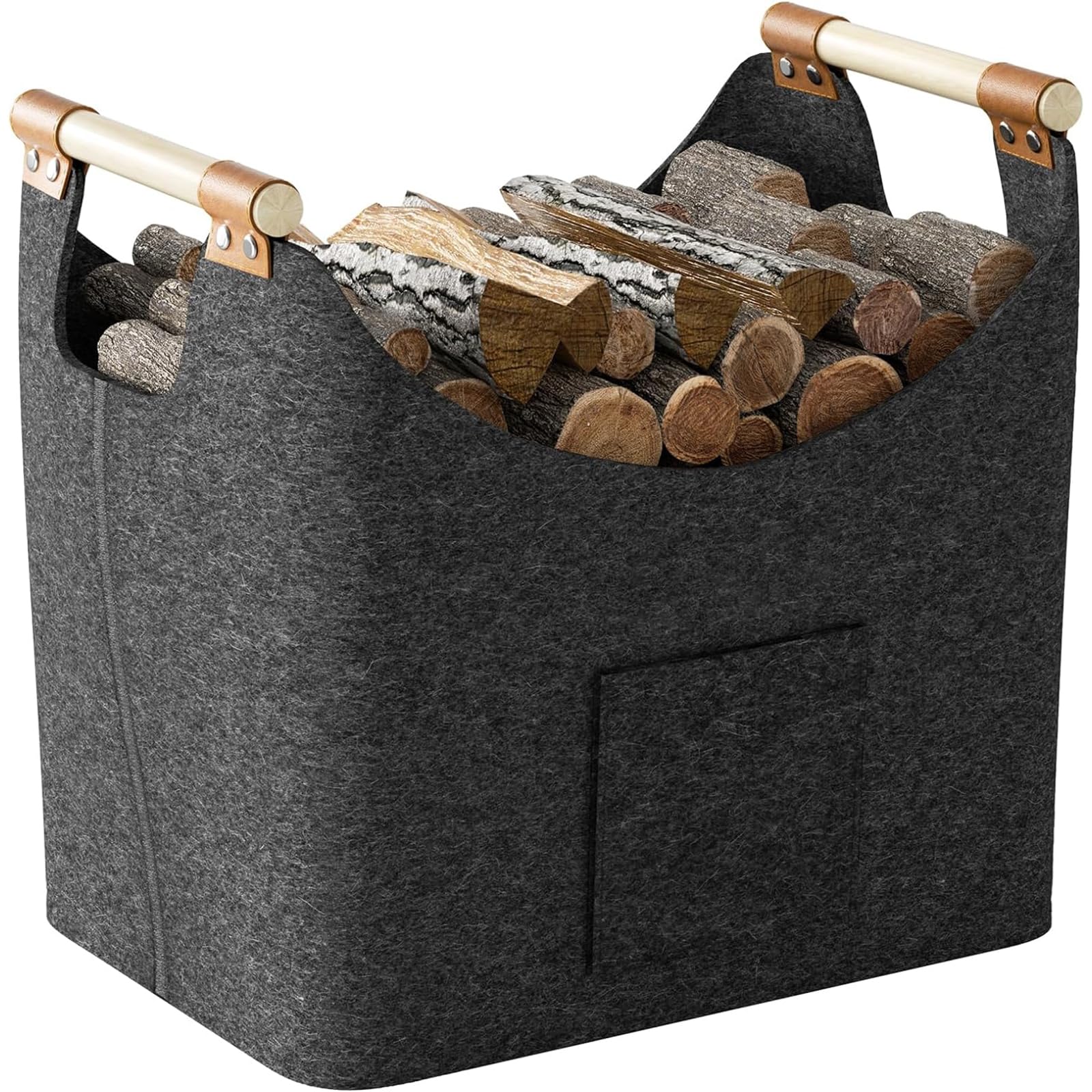 60L Felt Firewood Basket – Foldable Wood Tote with Handles