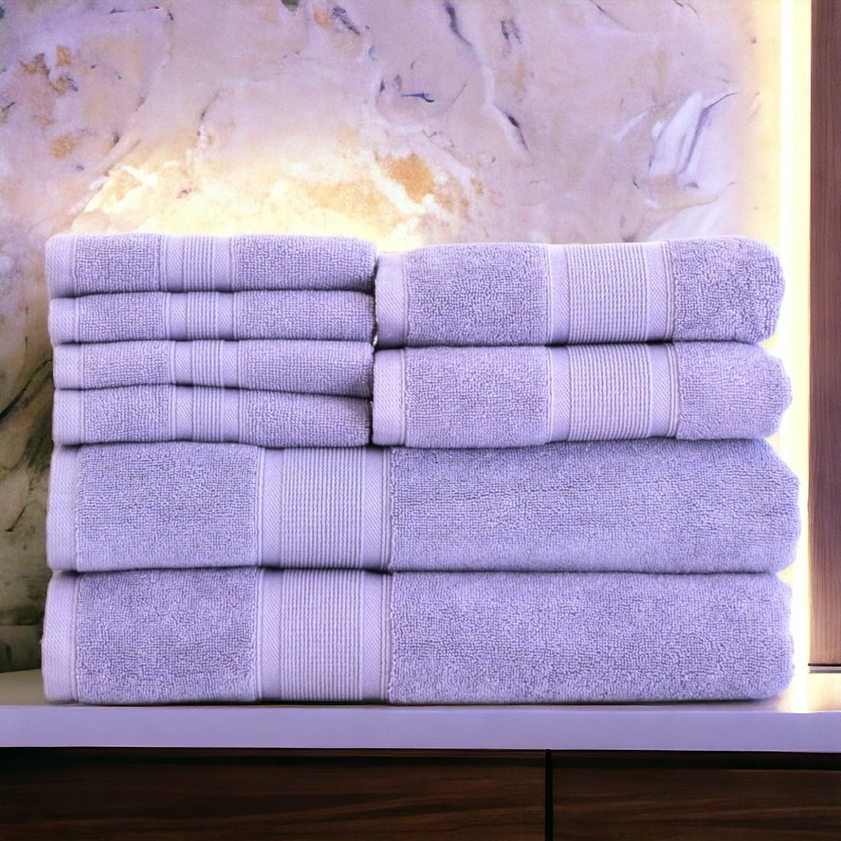 Luzia 8 Piece Towel Set - 100% Turkish Cotton, Premium Quality - 2 Bath Towels 2 Hand Towels and 4 Washcloths Lavender - image 1