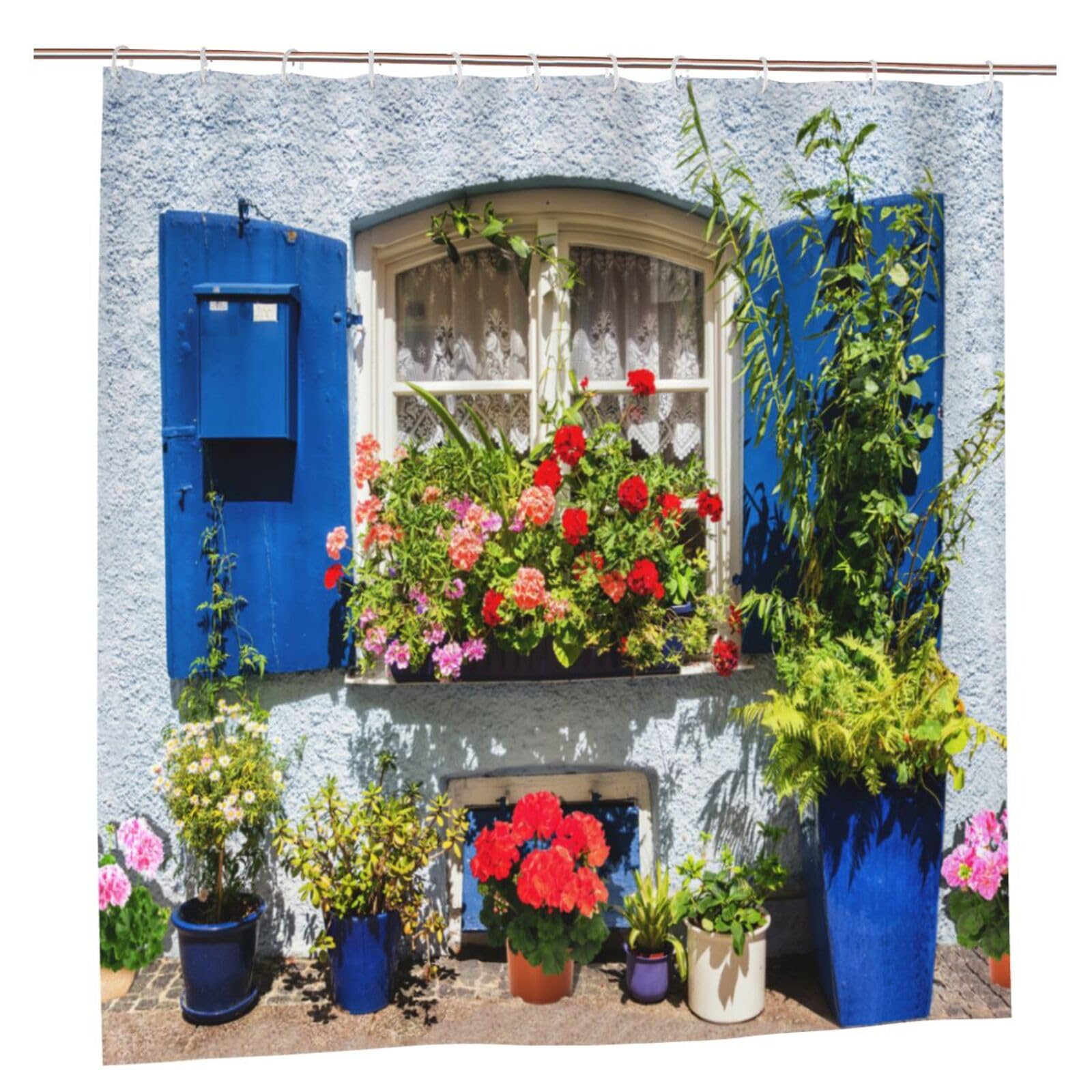 Newhomestyle 3D Floral Shower Curtain | Waterproof Blue Garden Polyester