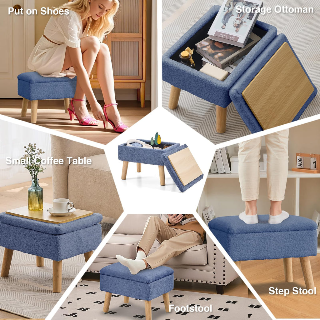 BRIAN & DANY Footstool Ottoman with Storage, Teddy Fleece Rectangle Storage Ottoman - image 4